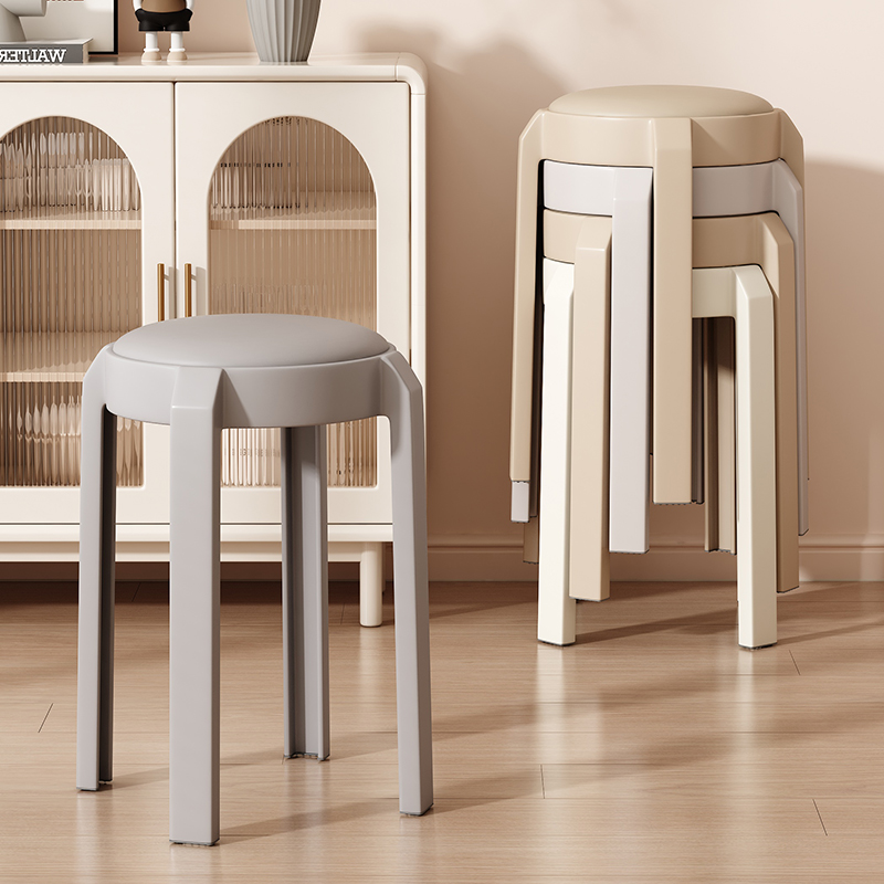 Wholesale household upholstered plastic stool can be stacked for sitting comfortable chairs, home thickened round stools, simple benches