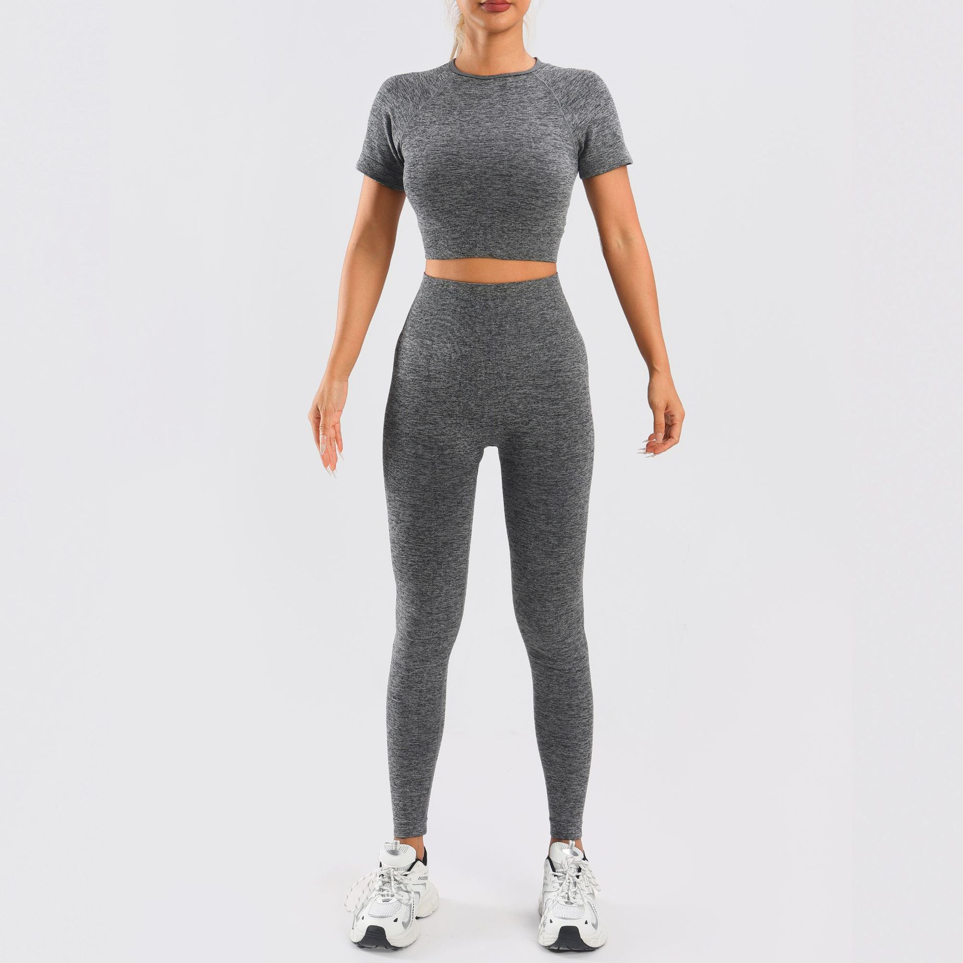 Picture of Amazon Sports Small Strap Push-up Bra Vest Short-sleeved High Waist Hip-up Trousers Fitness Yoga Sports Pants