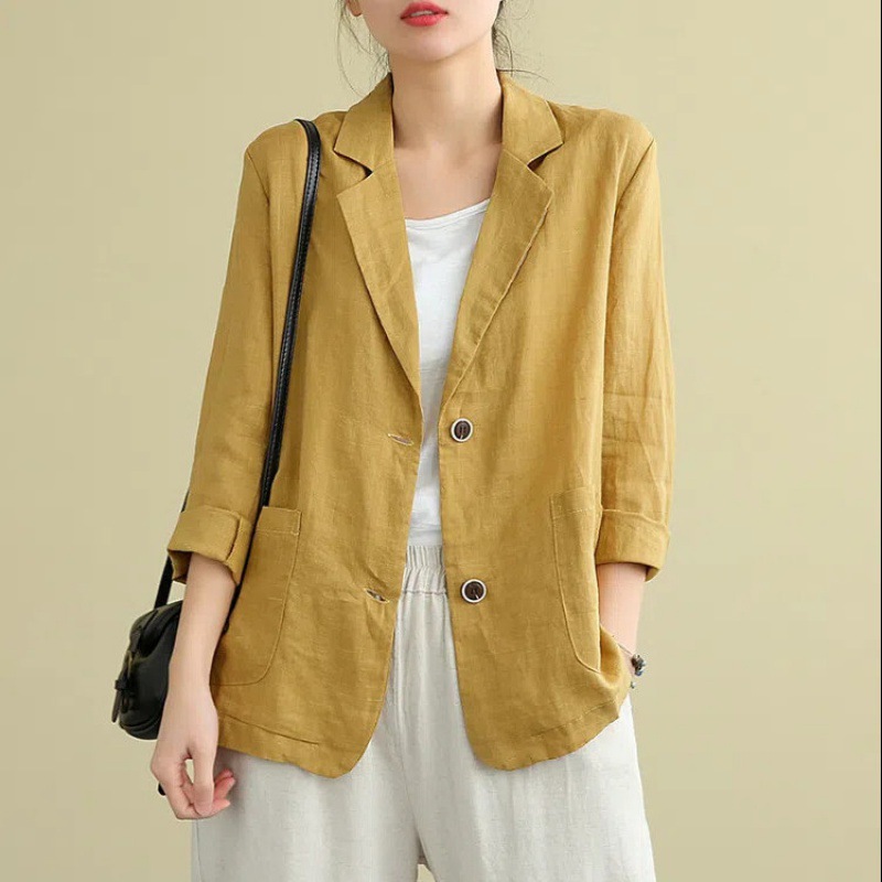 Cotton and Linen Outwear Small Suit 2025 Spring and Summer Loose Artistic Long-Sleeved Casual Elegant Sun Protection Clothing for Women