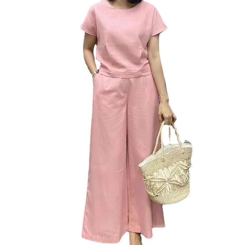 Spring and Autumn Fashion Solid Color plus size Loose Short-sleeved Trousers Two-piece Set Women's Southeast Asian 2024 New Cross-border suit