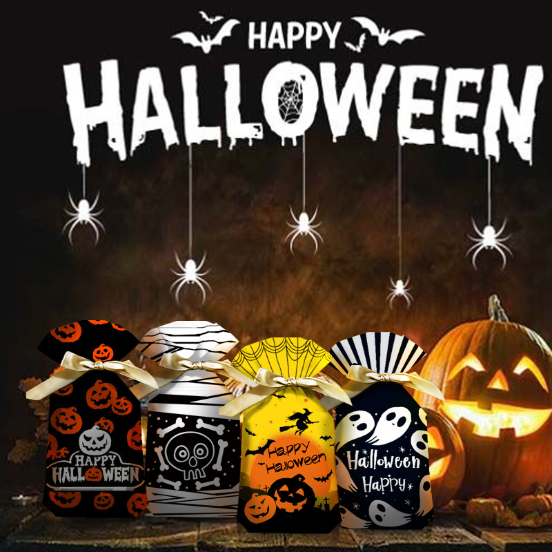 Cross-border Halloween ribbon drawstring bag snowflake crisp nougat baking biscuit bag drawstring bag gift plastic bag