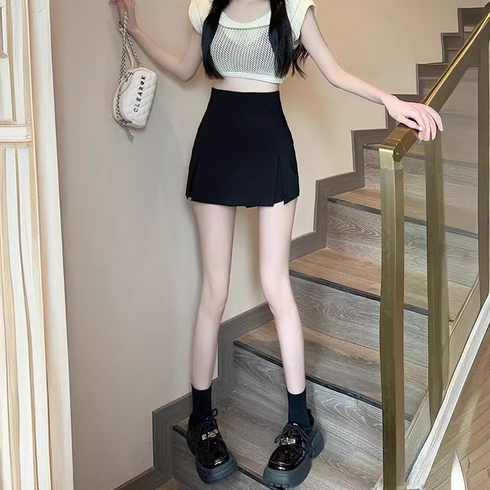 Black Suit Skirt Women's 2025 Summer High Waist A- Shaped Split Slimming Pants Skirt Design Sense Hip Covering Hip Skirt