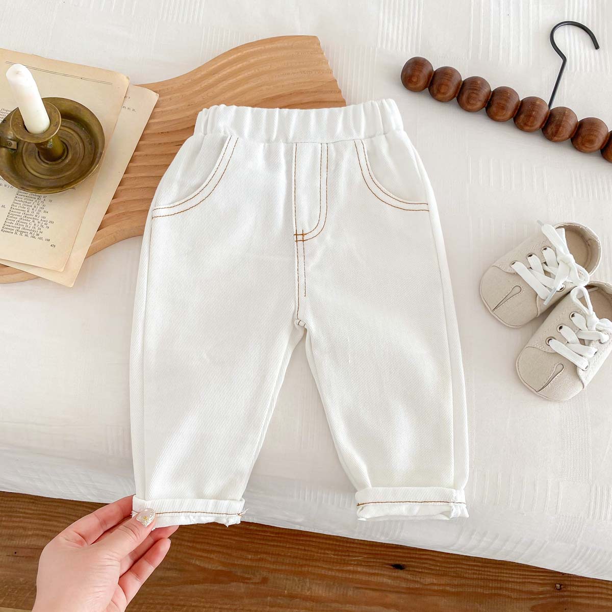 Picture of Ins Kidsren's Spring & Fall New Jeans for Boys and Girls 0-6 Years Old, Stylish Pure Color Pants, Simple Casual Pants, Soft