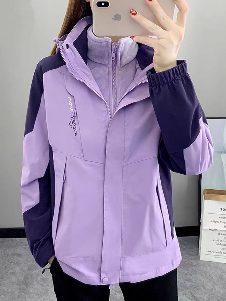 Three-in-One Detachable Rush Clothes Women's Small fleece-lined Thickened Autumn and Winter Tooling Couple's Spring and Autumn Coat Men's