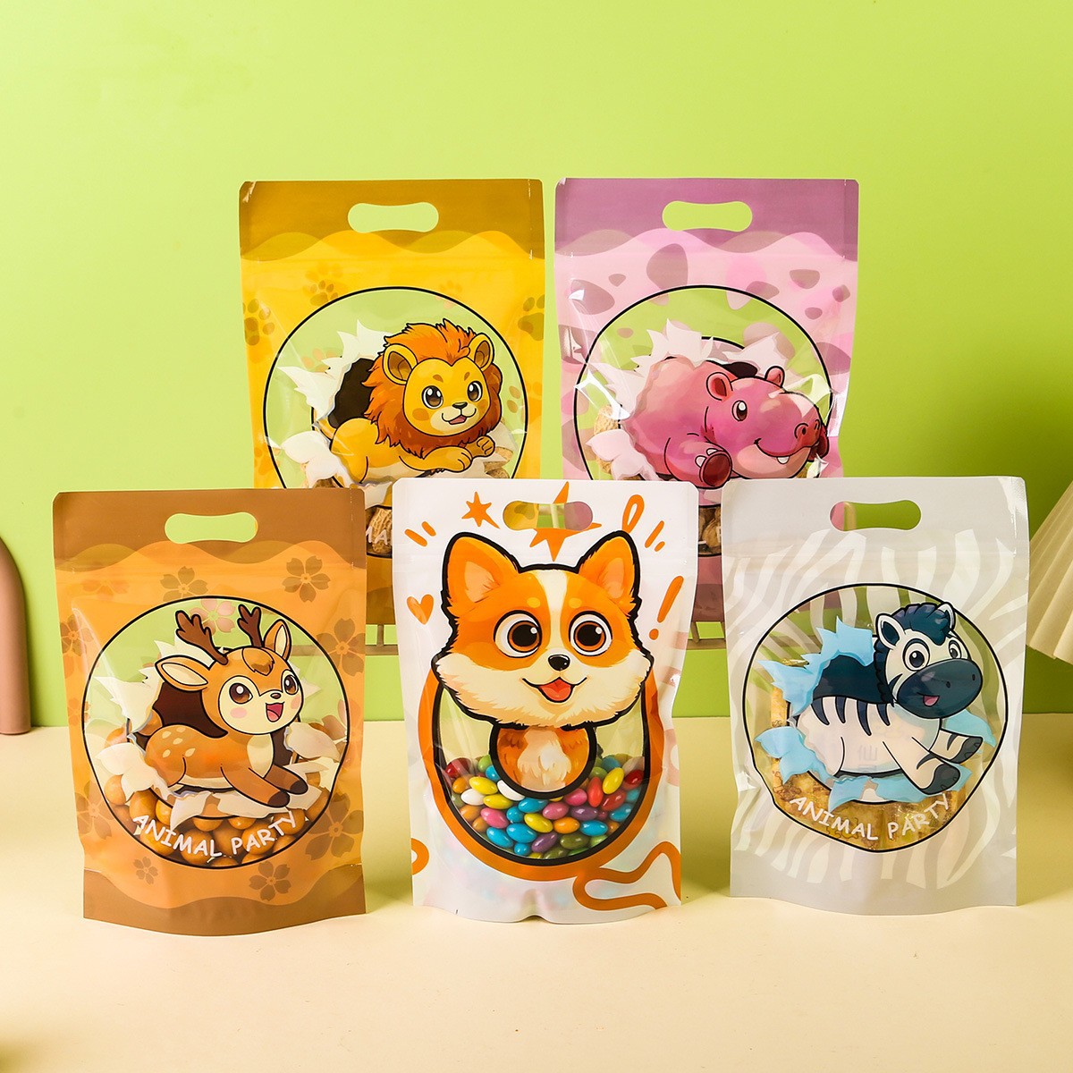 Cartoon food self-supporting self-sealing bag snacks snowflake crisp sealed thickened self-supporting bag scented tea snack food packaging bag