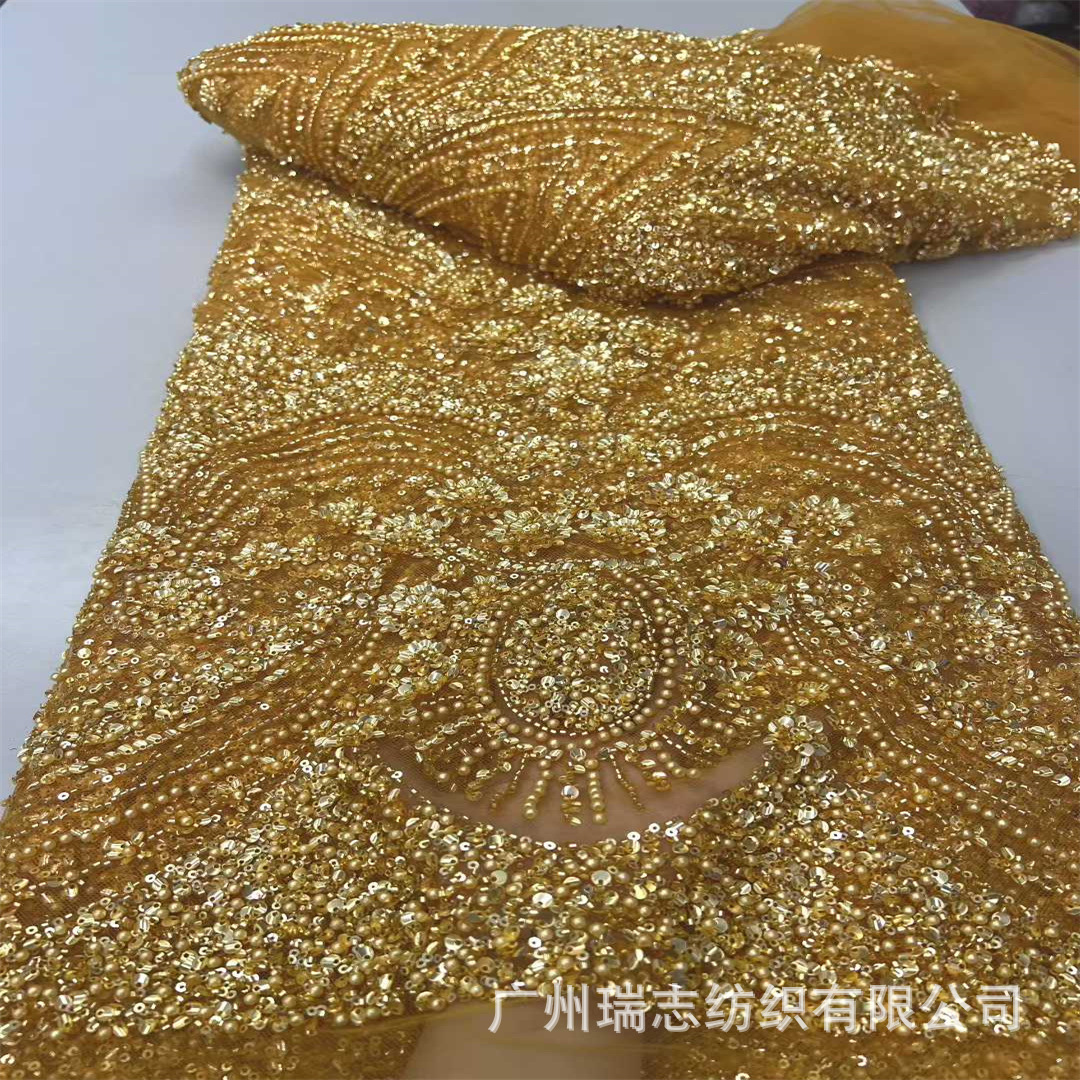 Hight quality wedding fabricEuropean and American heavy industry bubble beads sequin wedding dress embroidered fabric
