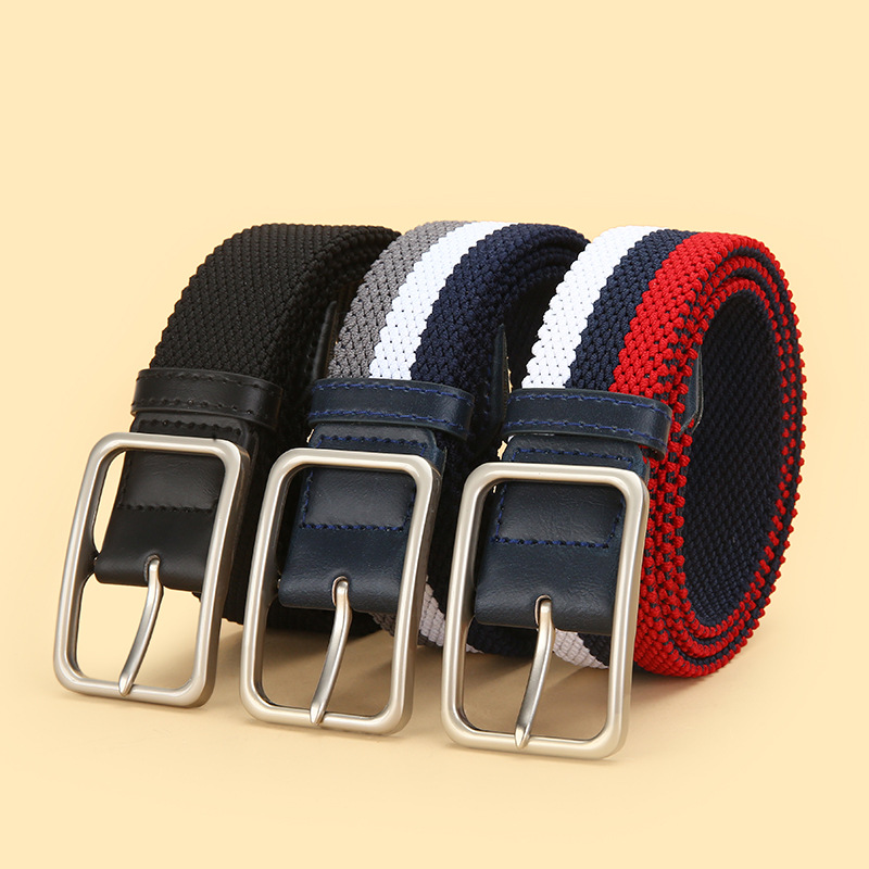 Korean Style Breathable Elastic Elastic Belt for Men and Women Elastic Alloy Head Canvas Woven Belt Youth Belt