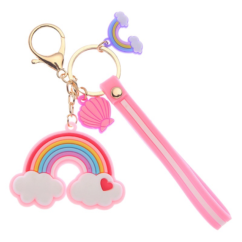 Ins Heart Rainbow Keychain Popular Girl Heart Colorful Rainbow Car Keychain Couple Creative Bag Pendant