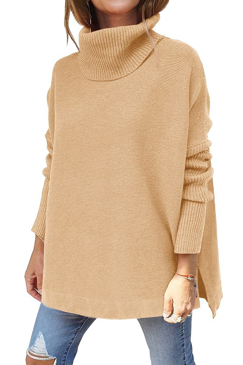 Picture of 2022 Amazon Cross-border Turtleneck Sweater Long Bat Sleeve Hem Tunic Pullover Sweater Needle Weaver