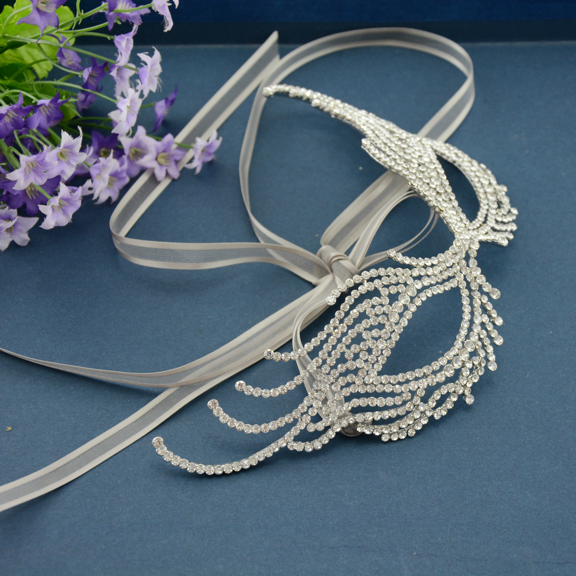 Picture of TS 930000 Saint prom half face mask blindfold party masquerade rhinestone alloy Crown handmade headdress