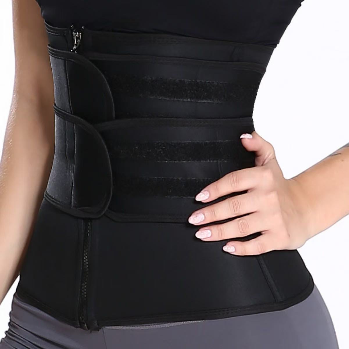 Cross-border Factory Waist Trainer Sports Sweat Postpartum Body Shaping Double Belt Zipper Belly Belt