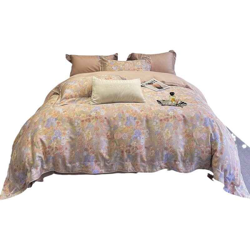 100 Tencel Four-piece Summer Bed Ice Silk Cool Silky Naked Sleeping Bed Sheet Quilt Cover High-end Bedding