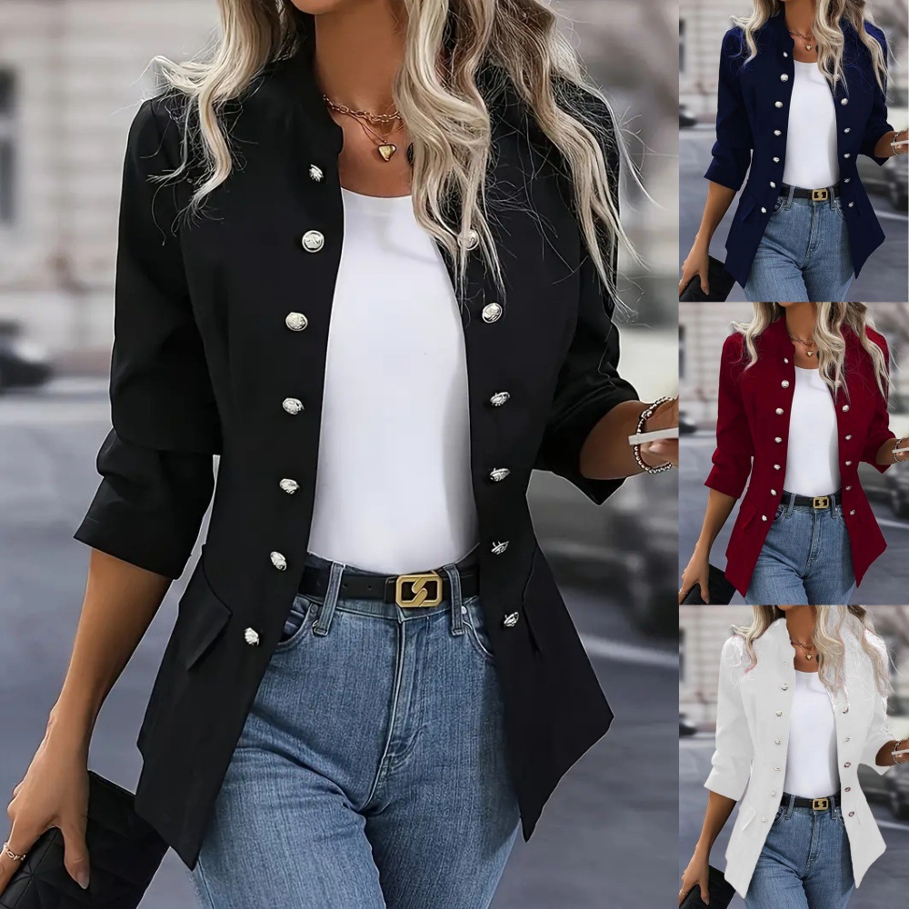 2024 independent station wish Amazon explosions winter fashion solid color stand collar double-breasted cardigan coat women's clothing