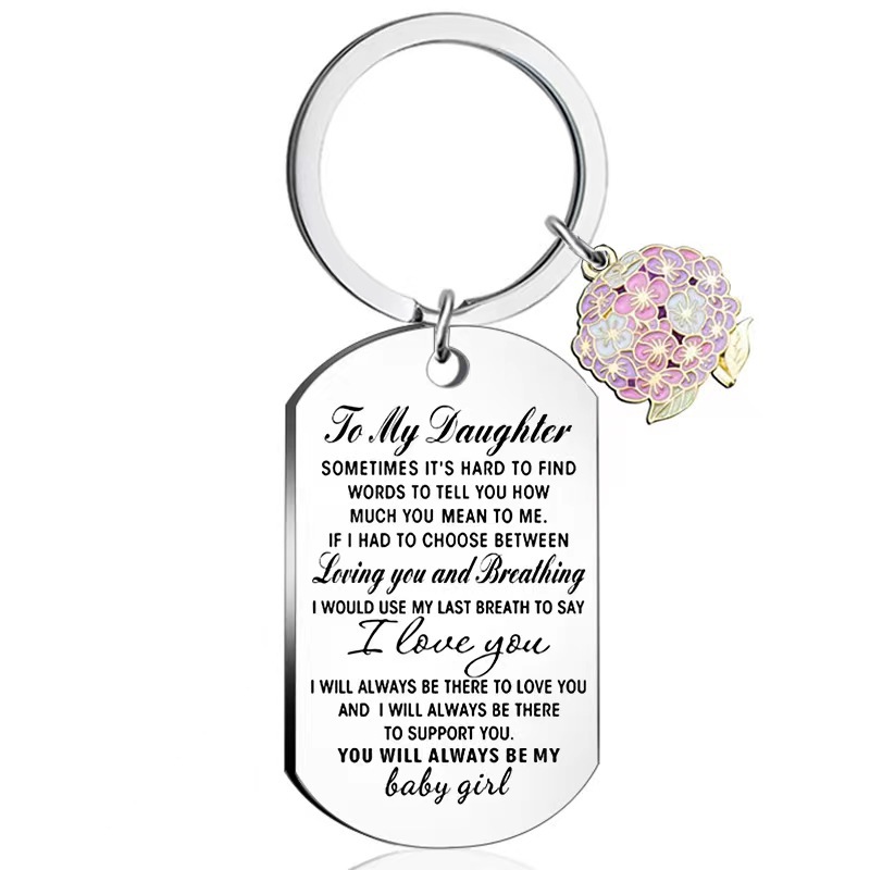 Picture of my sister no matter where we go hydrangea cherry blossom stainless steel keychain lettering