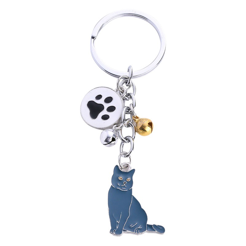 Cross-border in stock cat keychain cartoon pet backpack pendant geometric metal dog footprints ornaments anti-lost keychain