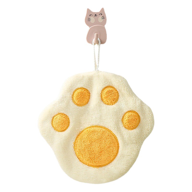 Hand Towel Coral Fleece Hanging Hand Towel Cartoon Footprint Hand Towel Wipe Rag Kitchen Absorbent Hand Towel