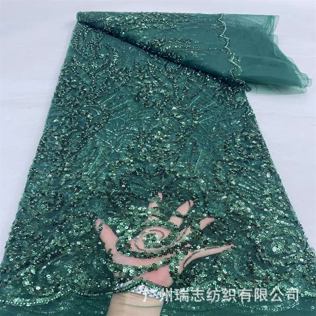 Picture of New African Beaded Dress Wedding Dress Fabric Factory High Order European and American Heavy Industry Bead Tube Transparent dress Fabric