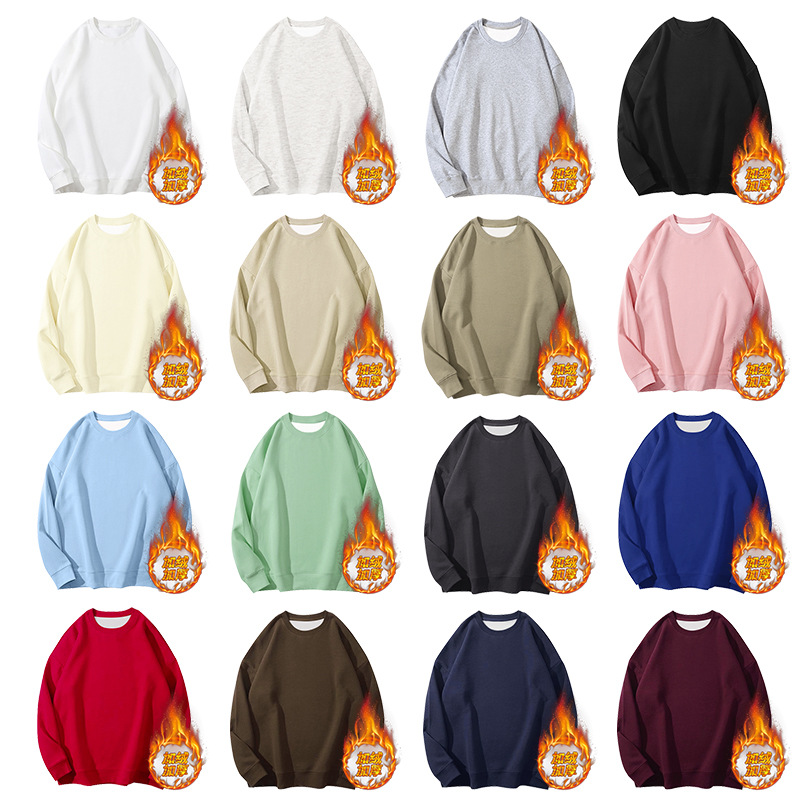 Pure Cotton Custom Korean Style Couple's Super Soft Loose Shoulder Blank fleece-lined Thickened Round Neck Sweat