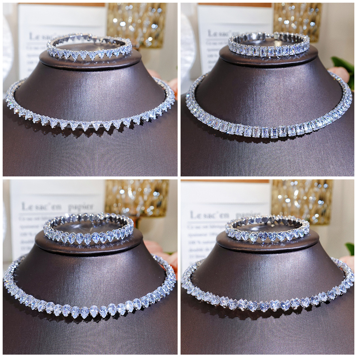 European Luxury Classic Zircon Bracelet Choker Set Fashionable and Exquisite Bridal Wedding Adjustable Choker Bracelet
