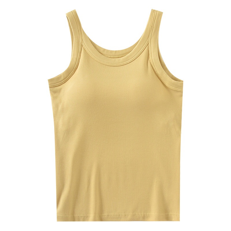 Thread Vest with Chest Pad Women's Wide Shoulder Strap Sling Base Cup Bra One-piece Underwear Long Top Anti-running Cup
