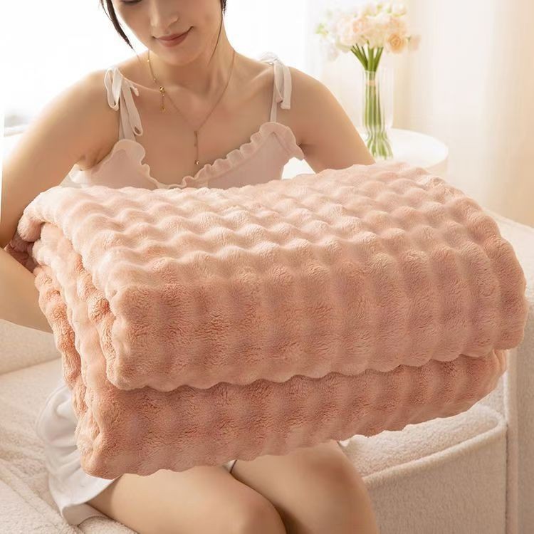 Picture of Winter Thickened Rabbit Plush Bubble Blanket Flannel Blanket Blanket Office Nap Blanket Air-conditioning Blanket Blanket Blanket