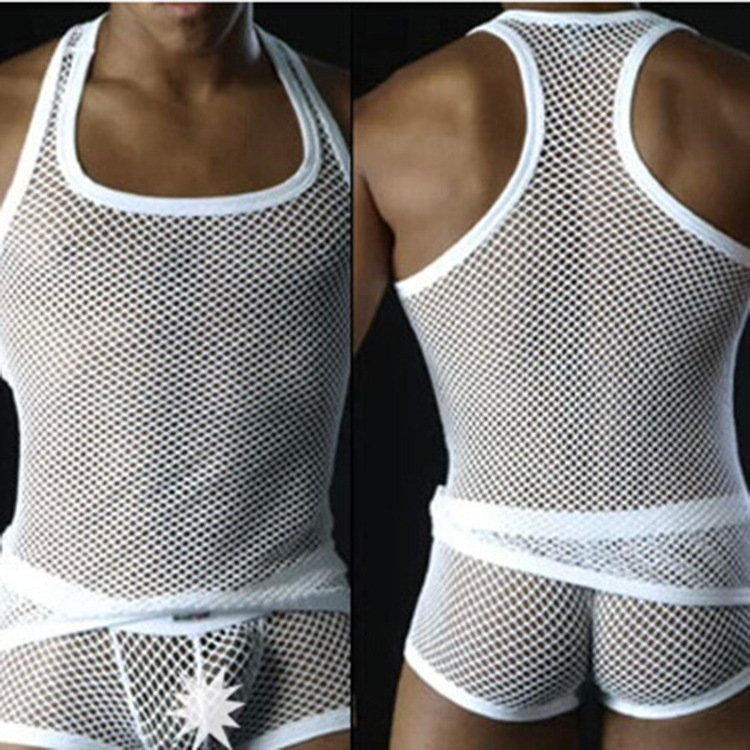Full Transparent Ultra-thin Mesh Men's Vest Breathable Mesh Vest Sexy Transparent Vest Men's Tight Shaping