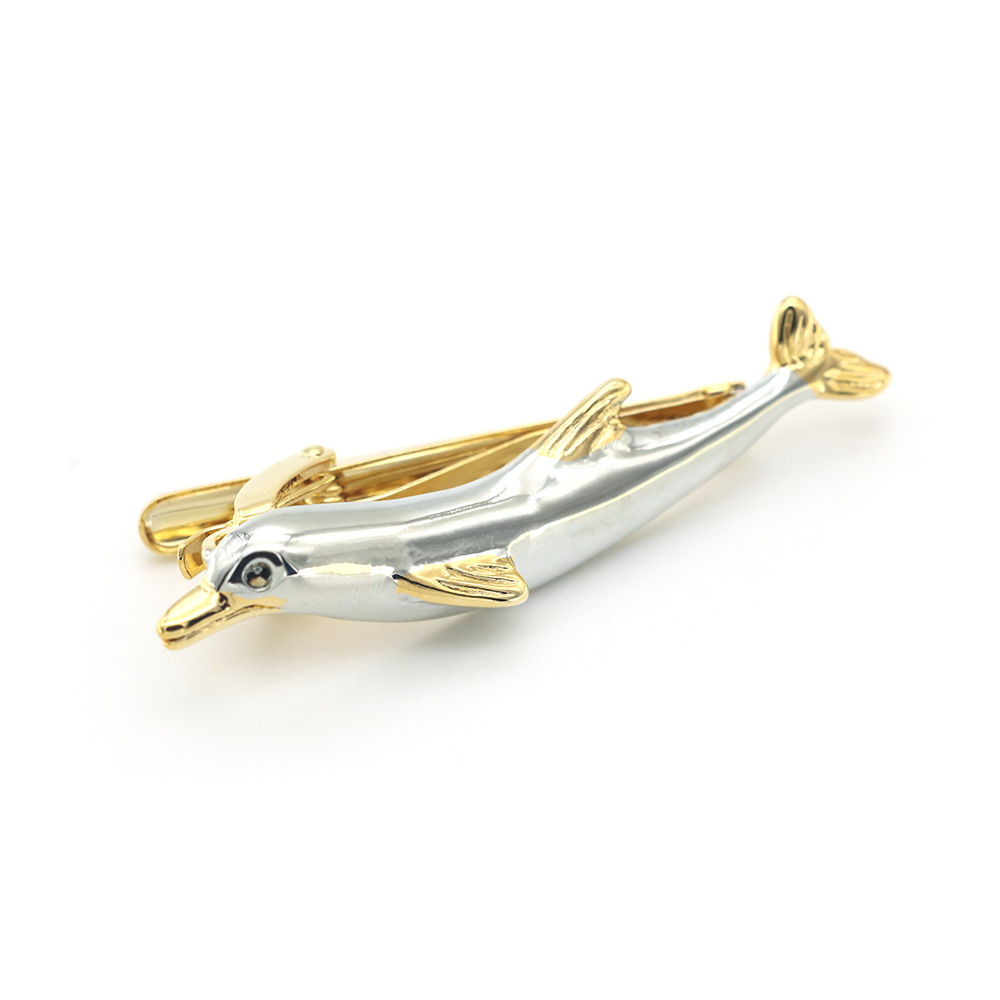 Picture of [Quality pure copper thick plating] men's jewelry wholesale animal whale dolphin tie clip spot can be set