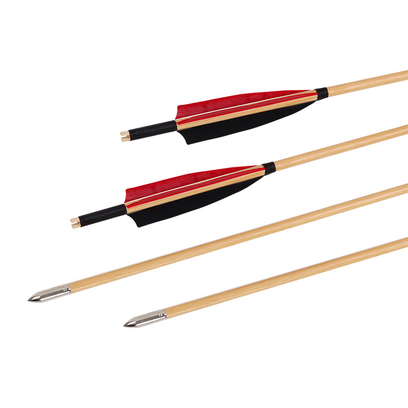 Picture of Factory wholesale real feather wooden arrow 8mm arrow traditional bow archery competition performance outdoor shooting competition Universal