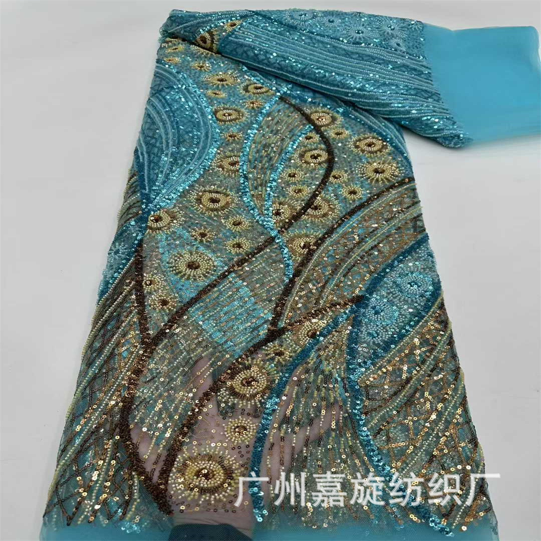 High-end contrasting color cross mesh sequin beaded tube embroidery lace fabric Middle Eastern ethnic skirt wedding dress fashion fabric