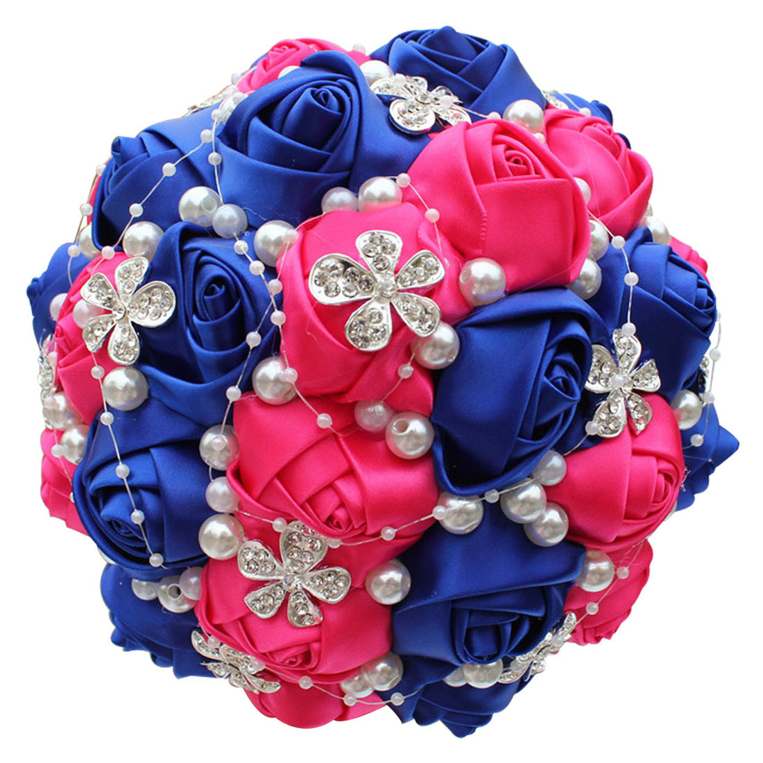 Picture of European and American Super Beautiful Ribbon Flower Wedding Supplies Bride's Hand-held Flower Five-flower Beaded Hand-held Flower Wedding Supplies Hand-held Flower