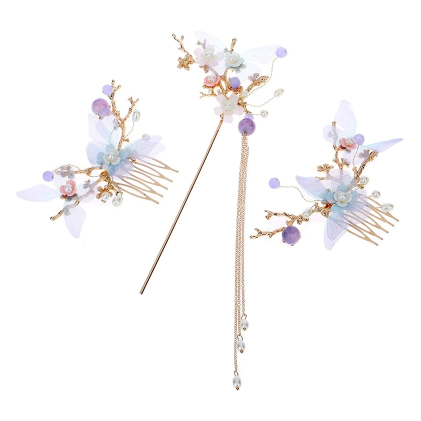 Han Dynasty Headdress, Tassel Step Hairpin, Ancient Style Super Fairy Hair Crown, Hair Comb, Pair of Hairpin, Full Set of Ancient Costume Fairy Hairpin Hair Accessories