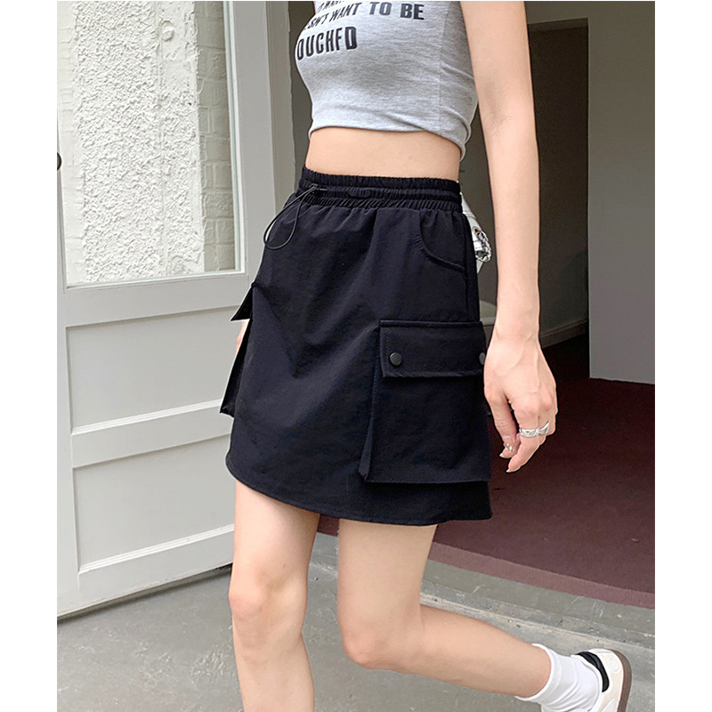 Picture of Drawstring Skirt Women's Summer Casual Short Skirt Niche Slimming Grey Loose Waist Skirt Workwear A- line Skirt