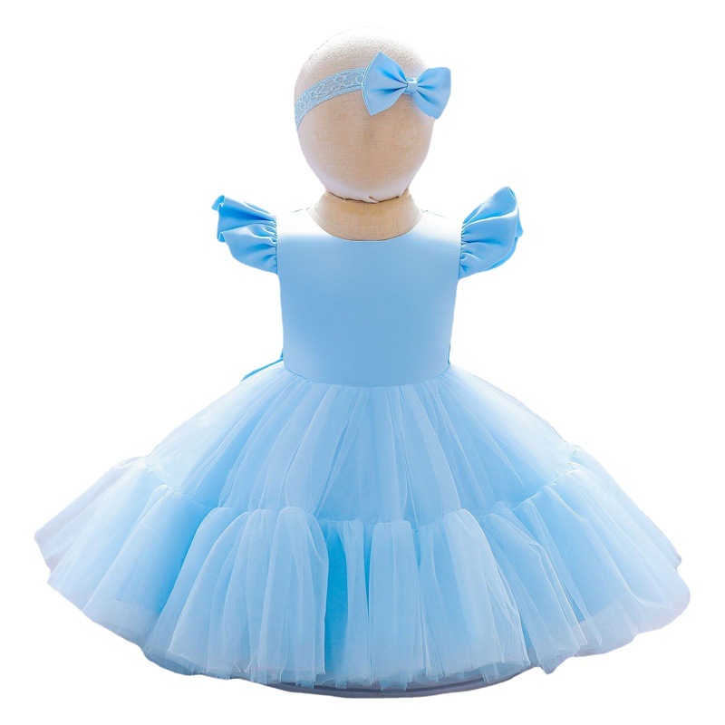 2024 Foreign Trade New Children's Dresses Women's Puffy Gauze Small Flying Sleeves Mesh Girls' Dresses Manufacturer Wholesale