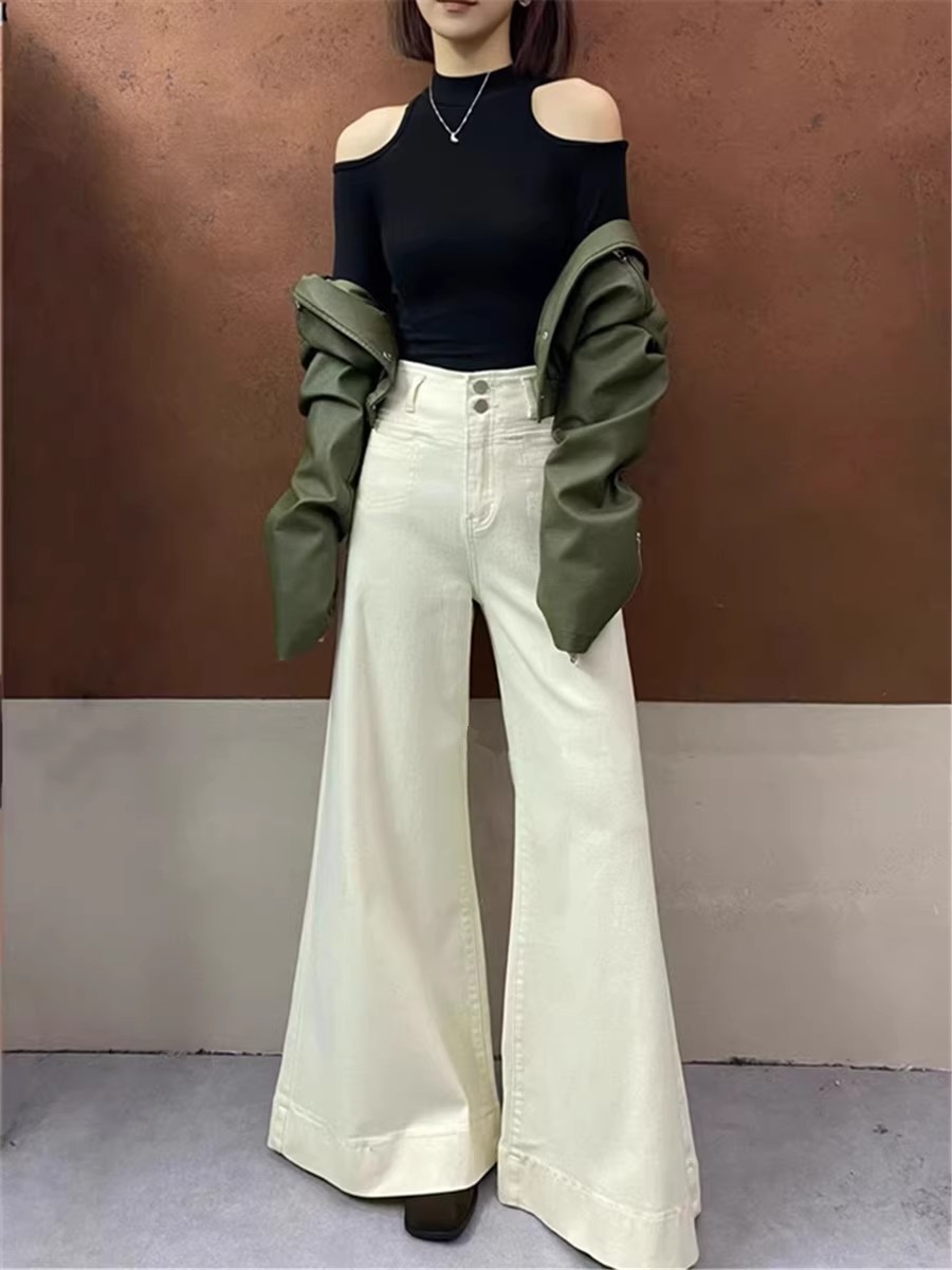 2025 Spring New Wide-leg Stretch Micro-blared Jeans Women's High Waist Loose Slim-fit Big Trouser Legs Trousers