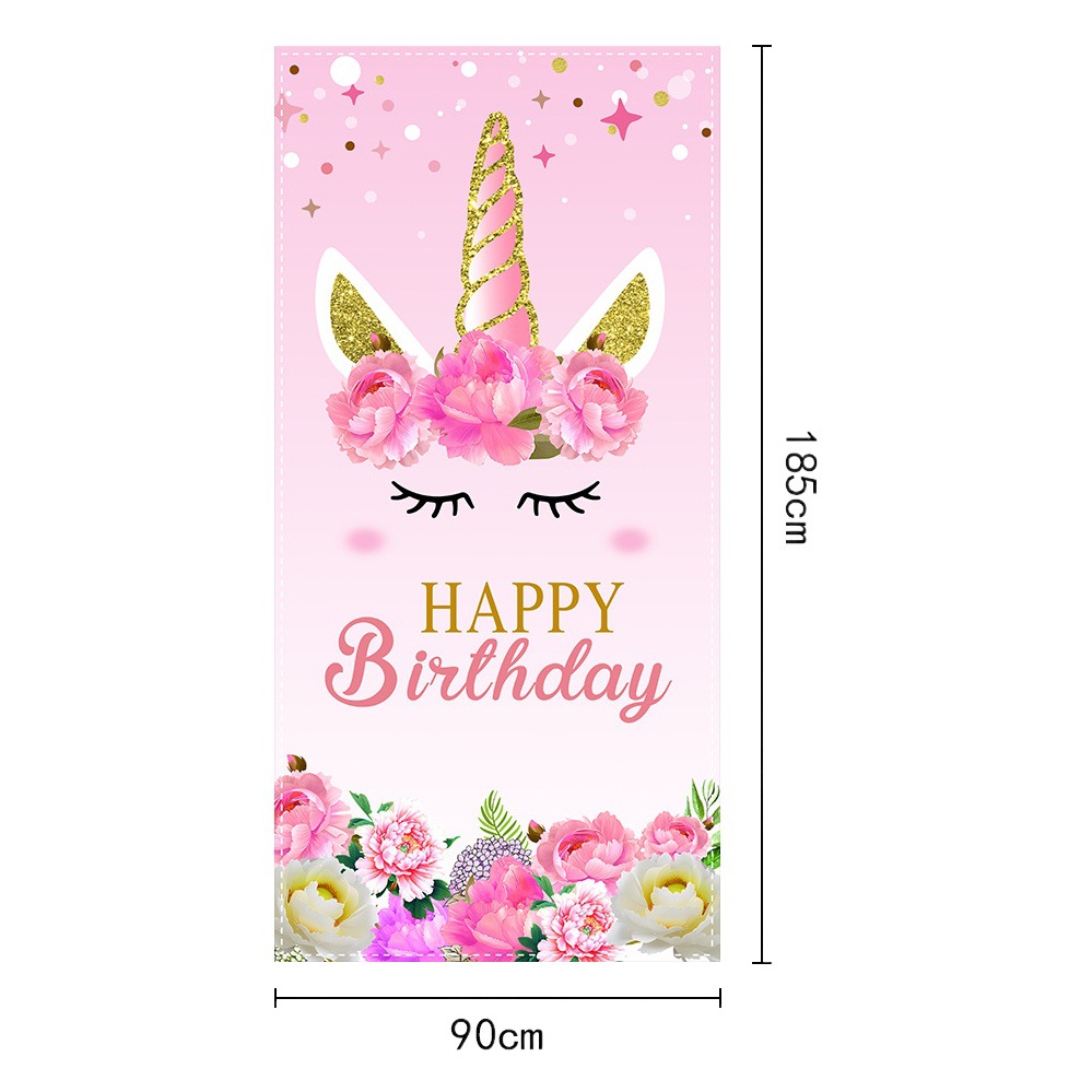 2023 cross-border new birthday door curtain party decorations factory straight hair variety series hanging flag porch banner