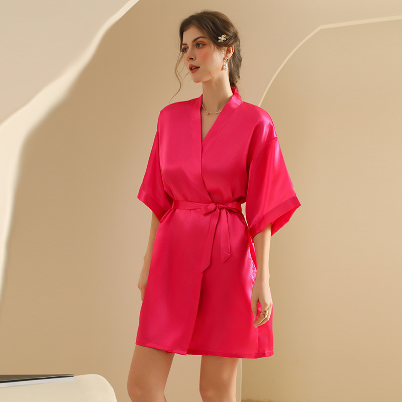 Picture of Bride's Bridesmaid's Morning Gown Wedding Silk Birthday Girlfriend Party Pajamas Lie-down Embroidered Red Nightgown Wedding Morning Gown