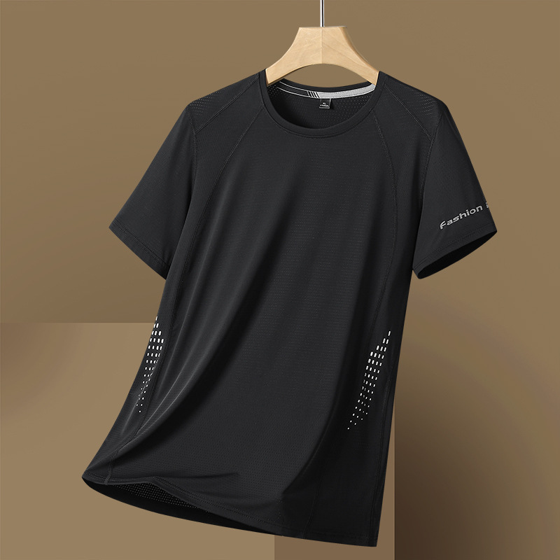 2025 New Ice Silk Short T-Shirt Men's Fitness Ice Silk Half-Sleeved Men's Breathable Mesh Loose Plus Fat