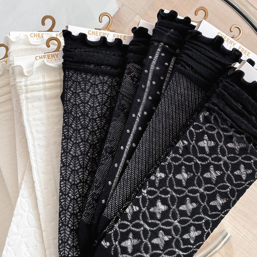 Lolita Socks Women's Ins Trendy Mid-Pile Socks Summer Thin Cute Japanese Style JK Lace White Black