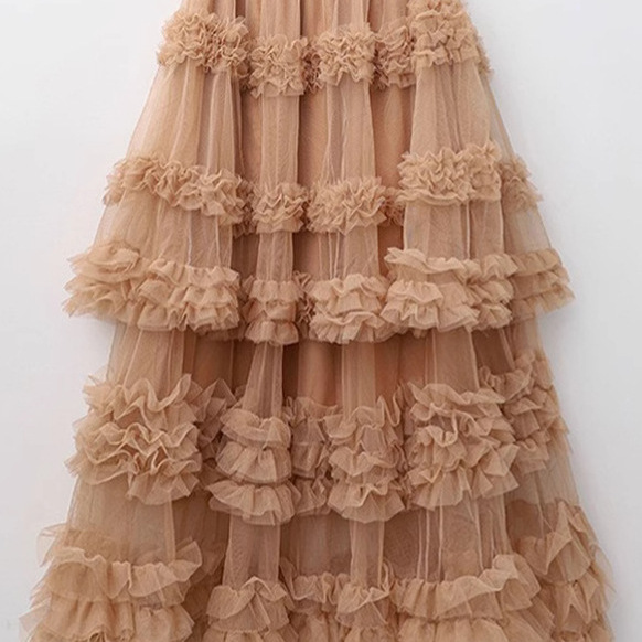 New Heavy Industry Large Swing Long Skirt Multi-layer Cake Skirt Puffy Skirt High Waist All-match Solid Color A- shaped Multi-layer Cross-border