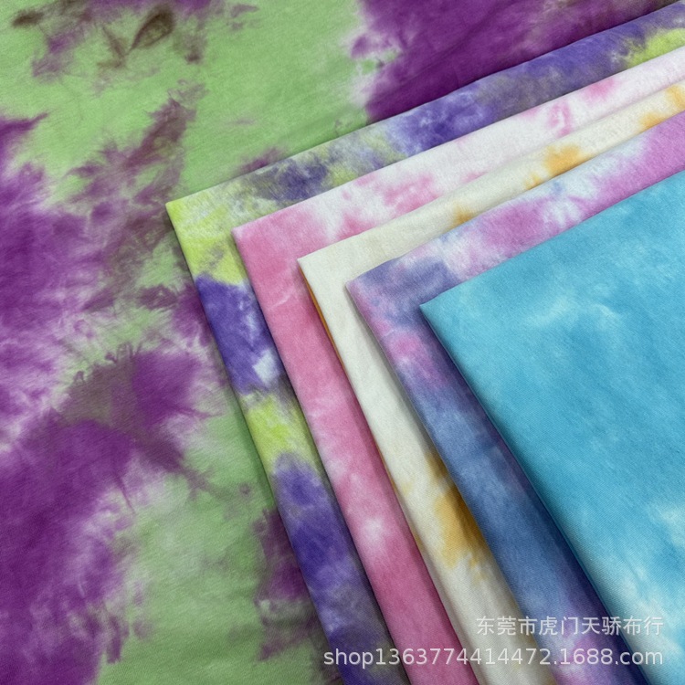 Spot supply of knitted tie-dye printing 180g cotton plain jersey 21 cotton plain tie-dye printing fabric