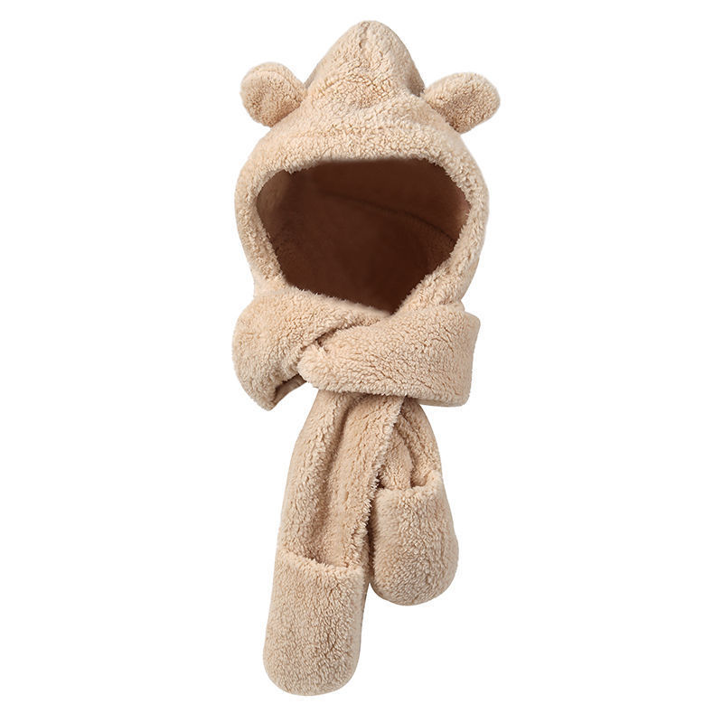 Picture of Winter Warm and Thickeneded Cotton Plush Rabbit Ears Animal Hat Gloves Scarf Bear Three-Piece Hat Factory Ear Protection