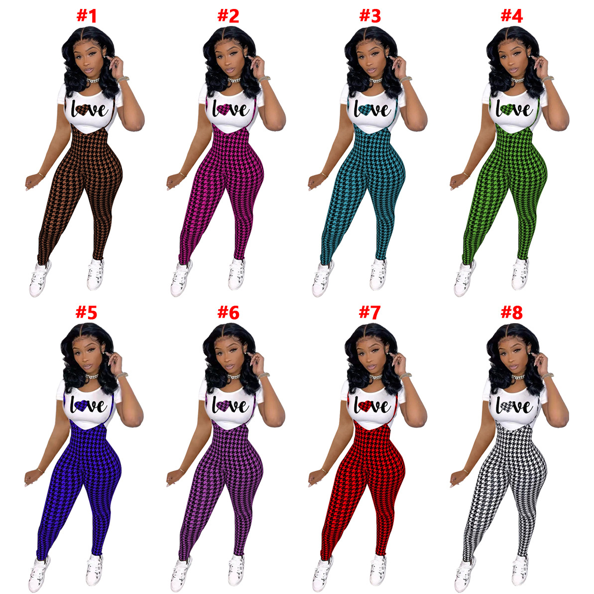 Picture of D9828 Amazon Hot Selling European and American Women's Fashion Pattern Printed Short Sleeve T-Shirt + Sling Jumpsuit Set