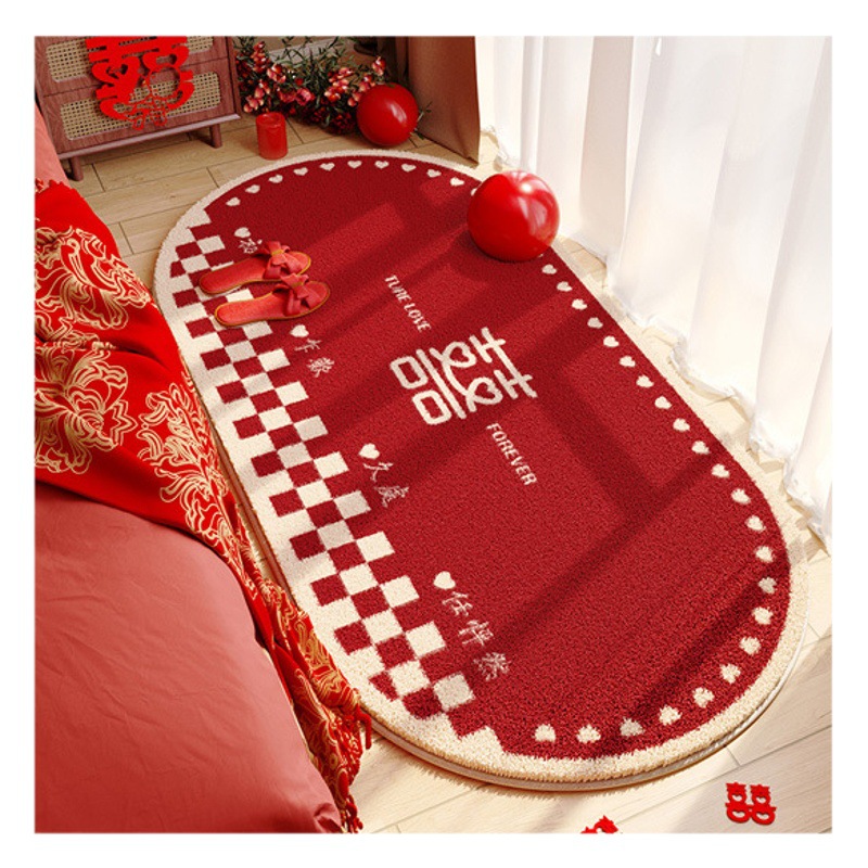 Wedding room layout oval carpet red wedding carpet cold-proof non-slip cashmere-like bedside blanket can be sent on behalf