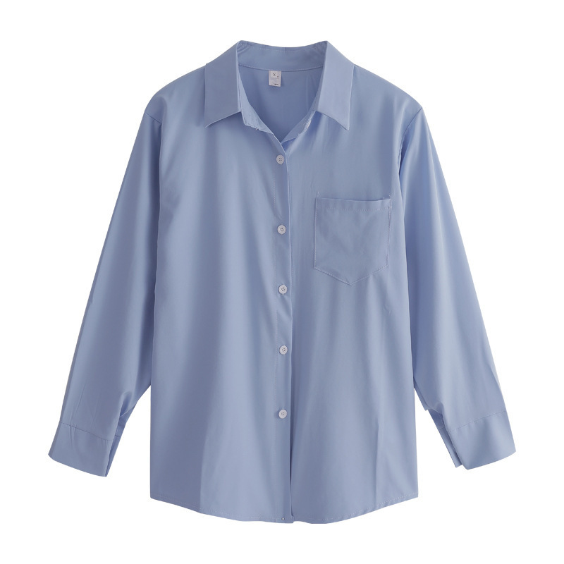 Picture of Korean Style Lazy Style Solid Color Thin Sunscreen Shirt Summer Spring Autumn Mid-length Shirt Jacket Student Long Sleeve Top