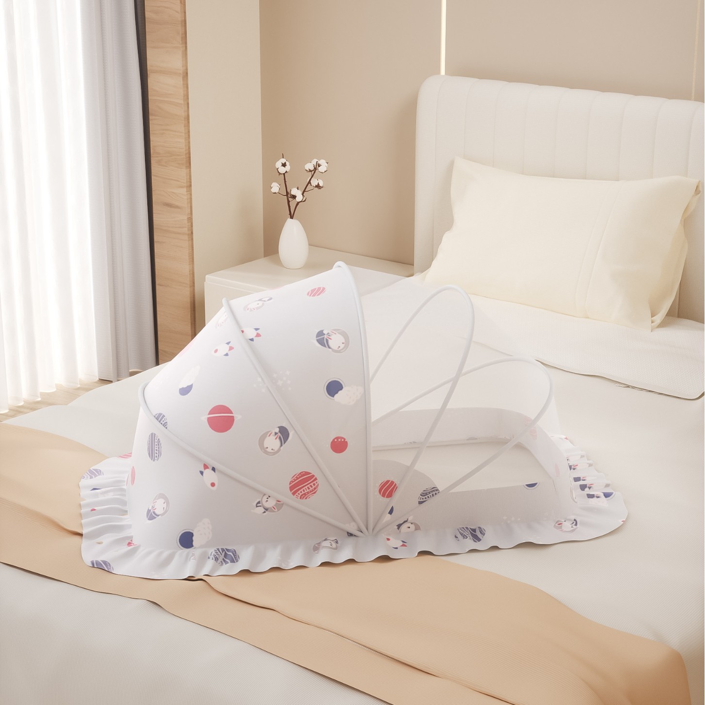 Picture of Baby Mosquito Net, Full-Cover Yurt for Babies, Foldable Universal Crib Mosquito Net for Infants and Toddlers, Light-Blocking