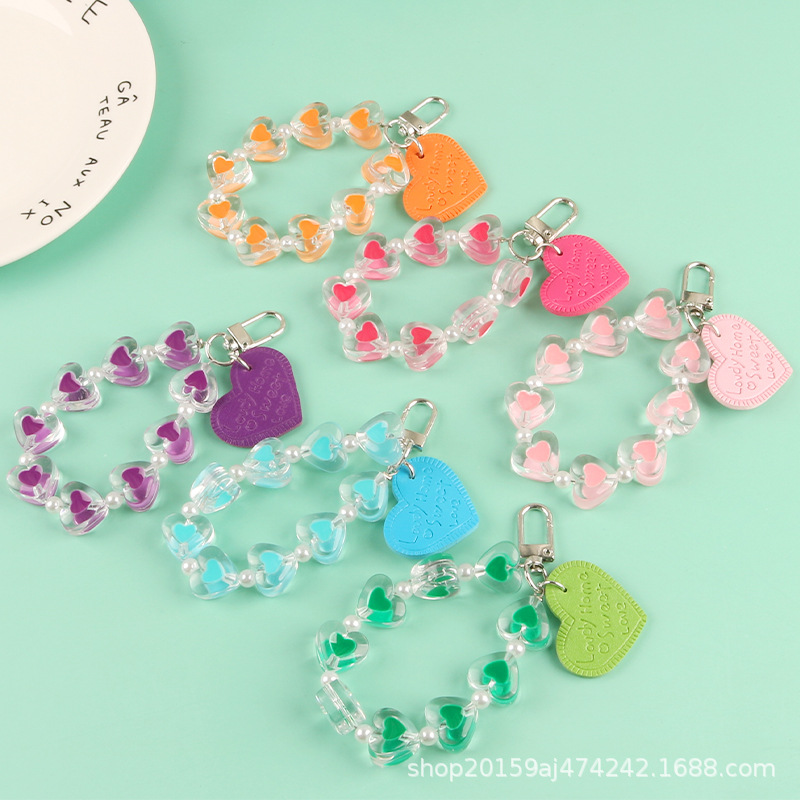 Creative Heart Bracelet Keychain Pendant Letters Leather Love Peach Heart Accessories Personal Bag Packaging Accessories