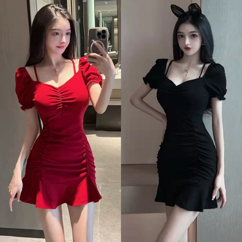 2023 Early Spring New Nightclub Sexy V-Neck Sling Slim-Fit Ruffled Fashionable Dress with Niche Design
