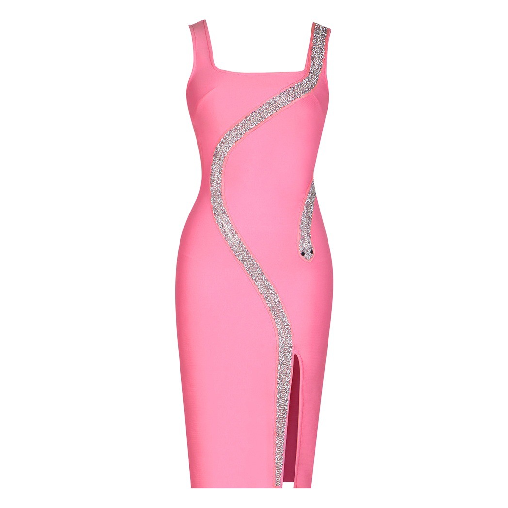 2023 European and American cross-border Women's sexy tassel rhinestone backless hip bandage jumpsuit short skirt banquet dress