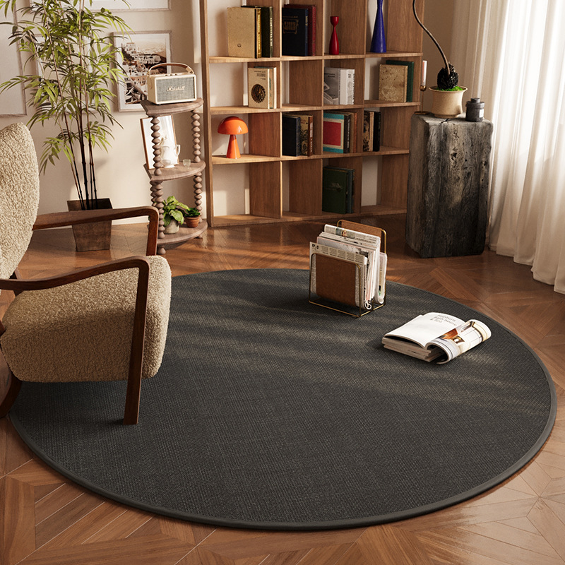 Picture of High-grade linen round living room carpet non-slip dirt-resistant dust removal mat woven pattern solid color bedroom study chair cushion