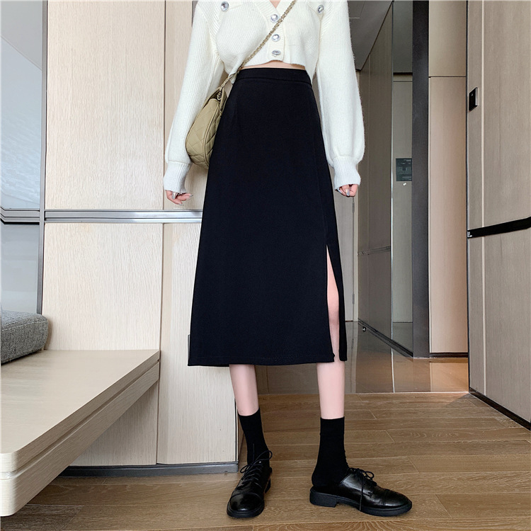 Irregular Split Half Skirt Ins Super Fairy Slimming High Waist Mid-Length A- Line Skirt Spring and Summer New Black Long Skirt